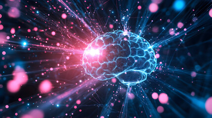Obraz premium Futuristic brain surrounded by glowing neural connections and data streams