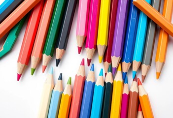 Fototapeta premium Vibrant pastel color pencils, neatly arranged, isolated on white , pastel, sketching