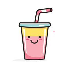 Smiling Cartoon Drink with Straw Pink and Yellow Layers Cute Design