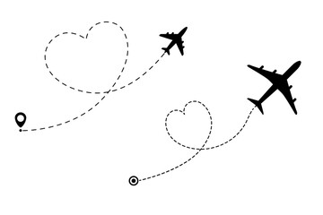 Dotted destination of airplane pointer, vector illustration of an airplane