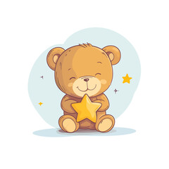 Fototapeta premium Smiling Cartoon Teddy Bear Holding a Golden Star Adorable and Heartwarming