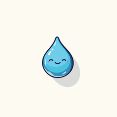 Smiling Cartoon Water Droplet with Rosy Cheeks and Dark Blue Outline