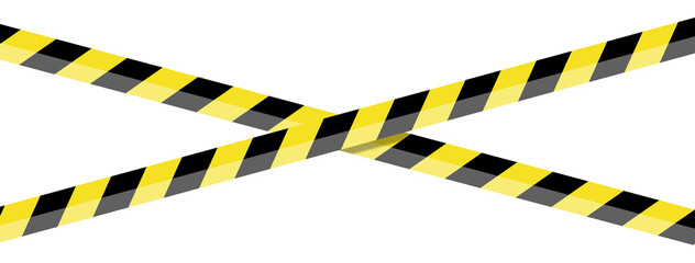 Caution yellow black striped tape isolated on transparent background.