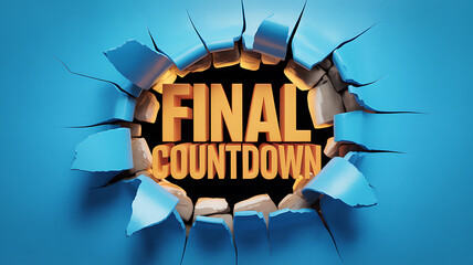 Orange Final Countdown Text Breaking Through Blue Surface