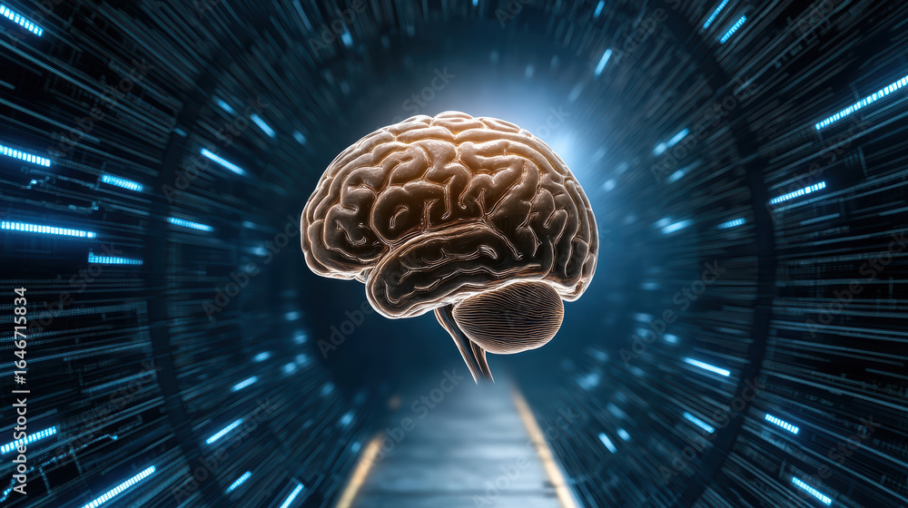 Poster futuristic brain concept representing advanced technology and neural enhancement
