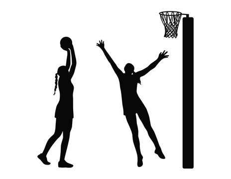 Women playing netball silhouette vector