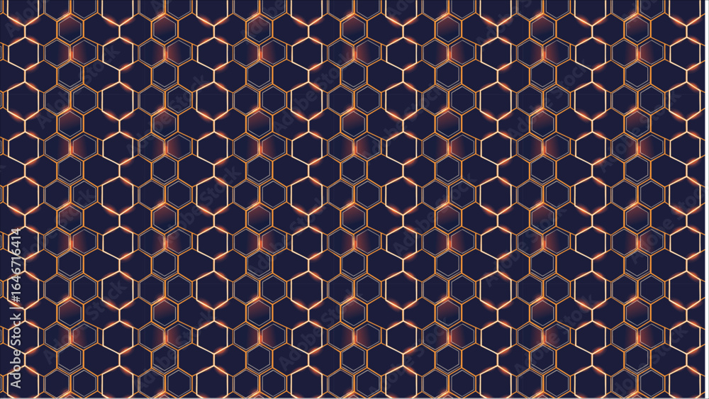 Aufkleber an artistic and abstract visualization of a hexagonal grid with glowing blue and purple energy lines