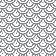 Seamless grey and white scalloped pattern with dots