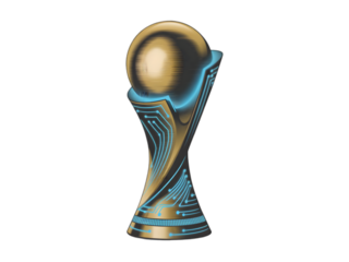 Futuristic golden trophy with circuit patterns isolated on a transparent background award