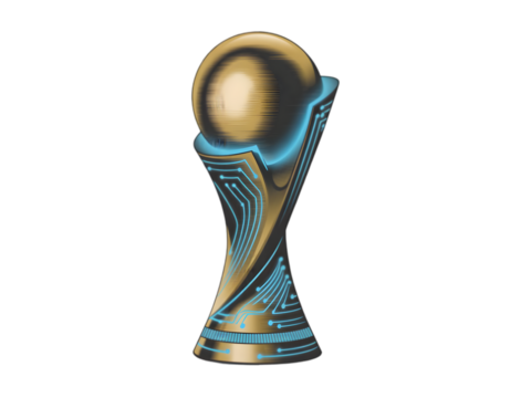 Futuristic golden trophy with circuit patterns isolated on a transparent background award