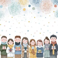 Holiday spirit celebration joyful gift exchange in winter wonderland