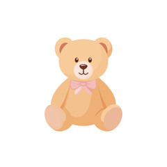 Naklejka premium Soft tan teddy bear with a delicate pink bow tie sitting upright