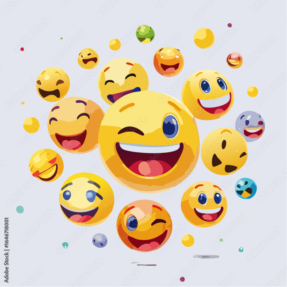 Aufkleber fun set of colourful floating reaction emojis with playful expressions