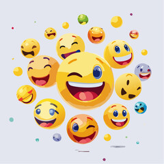 Naklejka premium Fun set of colourful floating reaction emojis with playful expressions