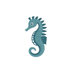 Fototapeta premium Stylized Blue Seahorse with Spiky Dorsal Fin and Curled Tail