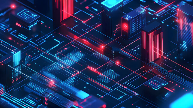 Futuristic city grid with glowing neon lights and advanced technology design