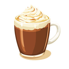 Stylized Coffee Mug with Swirled Whipped Cream Topping and Brown Beverage