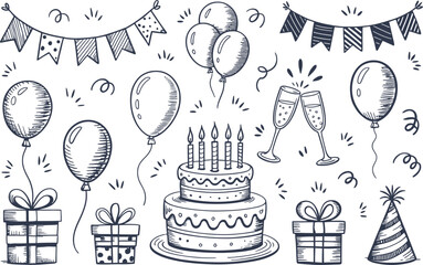 Hand drawn doodle elements for birthday celebration
