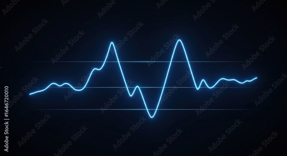 Aufkleber a vibrant neon blue waveform signal against a dark background, illustrating abstract technology and 