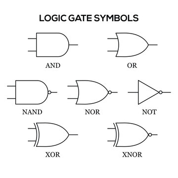 Digital Logic Gate Symbols. Logic Gate Symbols Set Digital Electronics and Circuit Design Illustration. 