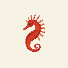 Stylized Red Seahorse with Detailed Fins and Curled Tail Vector Illustration