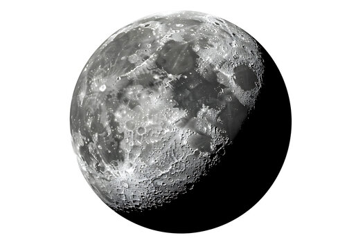 Waxing gibbous moon shining brightly in the dark night sky, revealing craters and textures with a celestial and mysterious atmosphere.