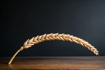Golden Wheat Ear on Dark Wooden Surface