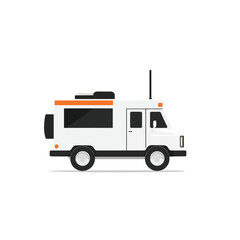 Stylized White Camper Van with Orange Accents and Antenna Side View