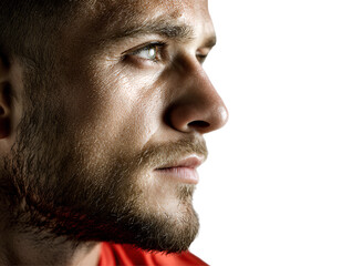 Obraz premium Man soccer fan profile white background