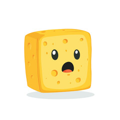 Surprised Cartoon Cheese Block with Large Eyes and Open Mouth