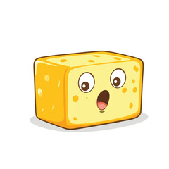 Surprised Cartoon Cheese Block with Wide Eyes and Open Mouth