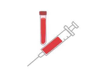 Illustration of a syringe with blood drawn and a container with blood