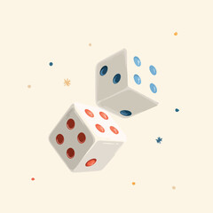 Two Dice Depicted with Red and Blue Dots in Playful Illustration