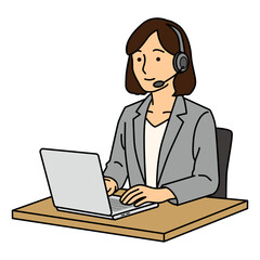 Female Call Center Agent with Laptop Illustration