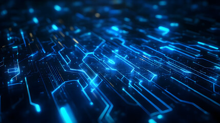 Futuristic Technology Background with Glowing Blue Circuit Board Lines