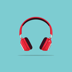 Vibrant Red Headphones Floating Centrally Against a Teal Backdrop