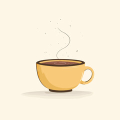 Warm Cozy Illustration of a Steaming Yellow Coffee Cup