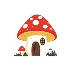Whimsical Mushroom House with Red Cap and White Polka Dots