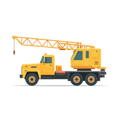 Fototapeta premium Yellow Crane Truck with Lattice Boom and Hook Side View Heavy Machinery