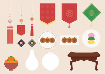 Vector illustration of traditional Korean objects.