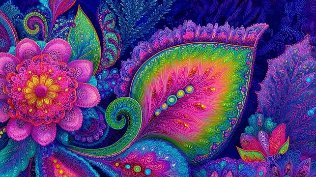 ULTRA-DETAILLIERTES ABSTRAKTES FLORALES MUSTER MIT INTENSIVEN FARBEN