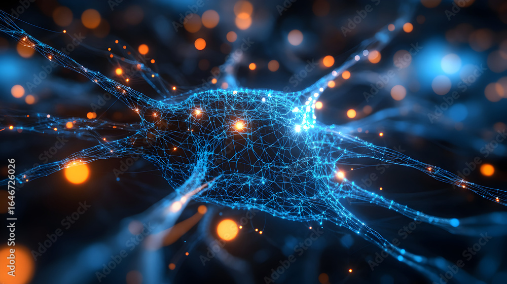 Poster neural network with nodes and connections, representing artificial intelligence