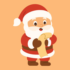 Santa Claus reading a list, Christmas illustration. Hand Drawn Vector Art.