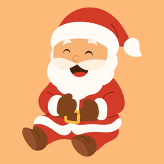 Happy Santa Claus Illustration. Santa Claus is Sitting and Laugh, Hand Drawn Vector Art.