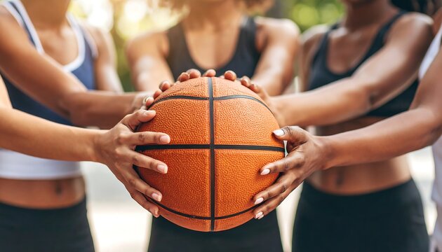 Womens basketball team huddle.