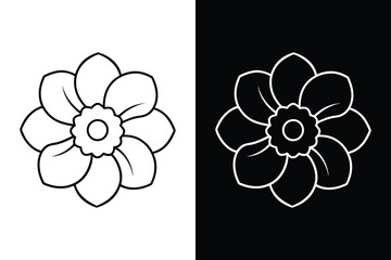 Simple Black and White Anemone Flower Line Art Vector