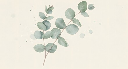 Obraz premium Watercolor eucalyptus branches with rounded leaves pale green hues against a light beige background