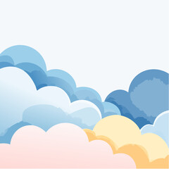 A vector background with an abstract cloudscape in pastel shades of blue, pink, and yellow, with a smooth watercolor texture, perfect for digital art and posters.