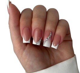Young Woman’s Hands with Luxurious Professional Manicure Featuring Elegant Nail Art, Glossy...