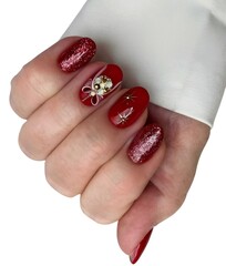 Young Woman’s Hands with Luxurious Professional Manicure Featuring Elegant Nail Art, Glossy...
